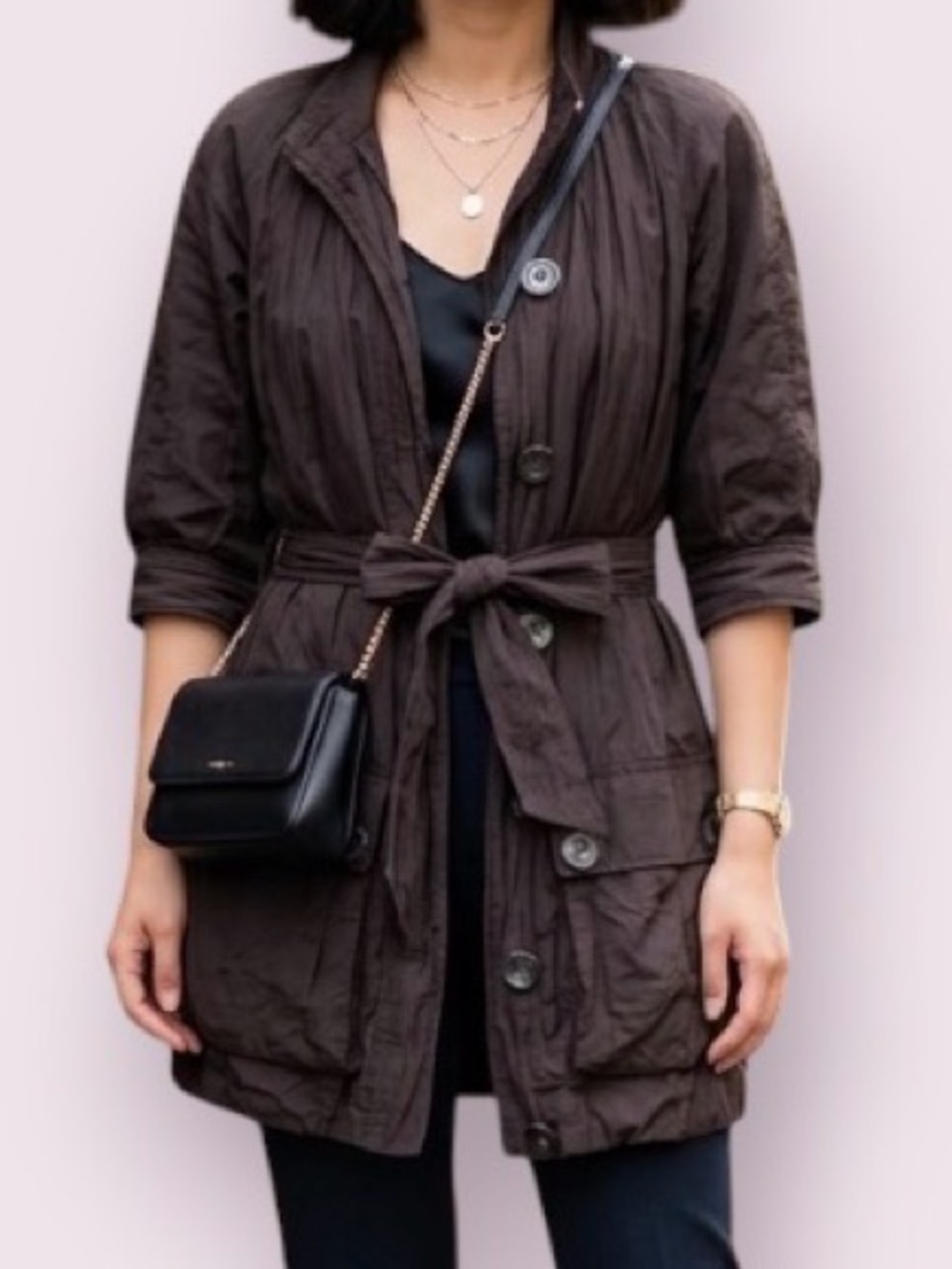 Vince Shimmering Sparkling Jacket Coat With 3/4 Sleeves Black Size XS